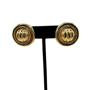 Jesara Vintage Gold Tone Clip-On Earrings Signed Textured Raised Button Style